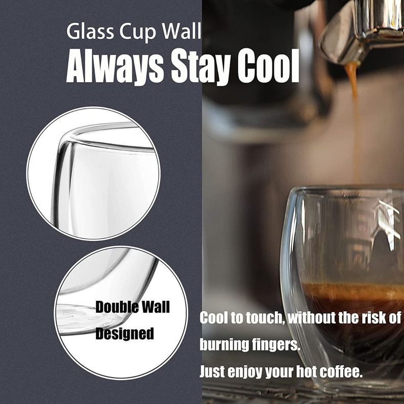 Set 4 Tazas Doble Vidrio Cafe Espresso Doble Pared - Norplat-2