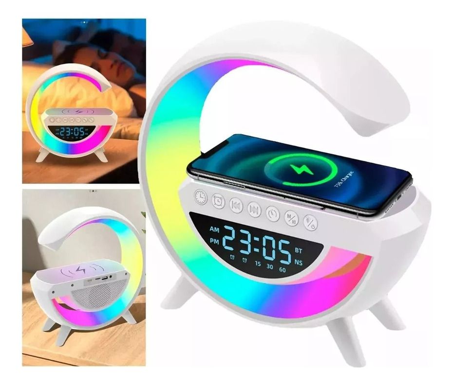 Parlante Bt Fm + Cargador Inalámbrico Reloj Lampara Norplat-9