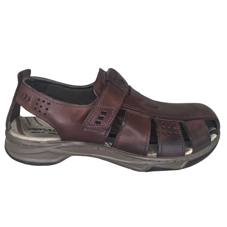 SANDALIAS CERRADAS PEGADA DE CUERO CAFÉ (HOMBRE) | 132255-0-0