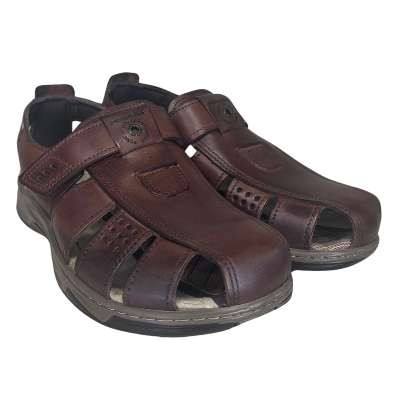 SANDALIAS CERRADAS PEGADA DE CUERO CAFÉ (HOMBRE) | 132255-0-1
