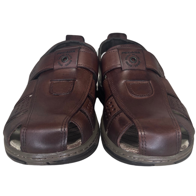 SANDALIAS CERRADAS PEGADA DE CUERO CAFÉ (HOMBRE) | 132255-0-2