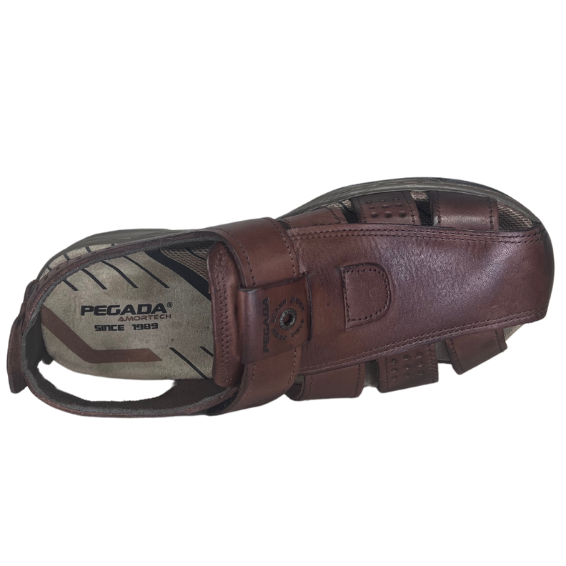 SANDALIAS CERRADAS PEGADA DE CUERO CAFÉ (HOMBRE) | 132255-0-4
