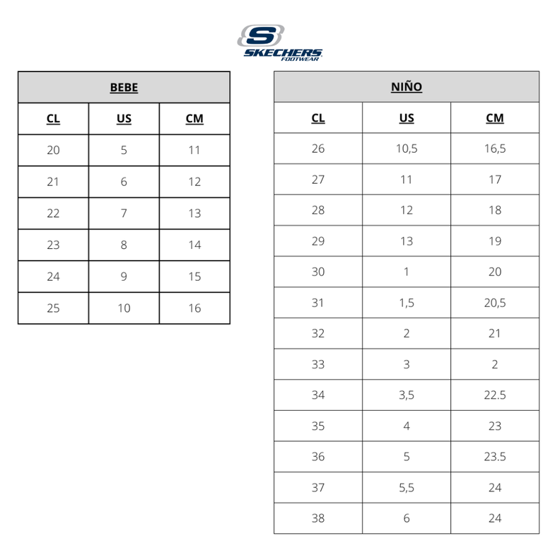 Skechers Tabla De Size De Zapatos De Hombre Skechers Guia De