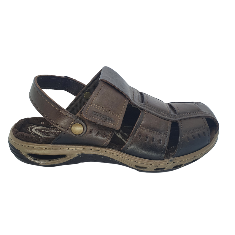 SANDALIAS CERRADAS PEGADA DE CUERO CAFÉ OSCURO (HOMBRE) | 1-0