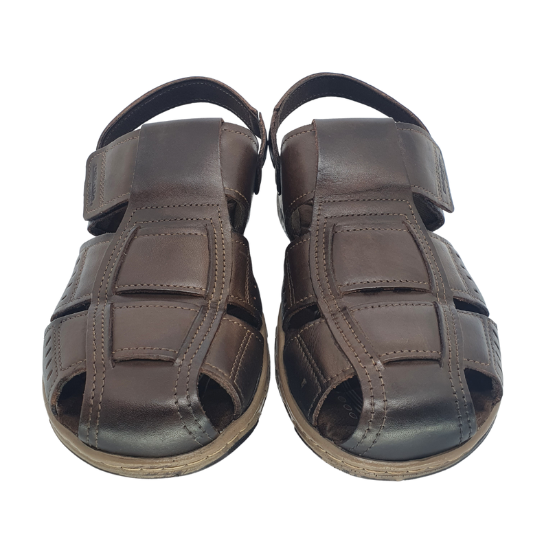 SANDALIAS CERRADAS PEGADA DE CUERO CAFÉ OSCURO (HOMBRE) | 1-1