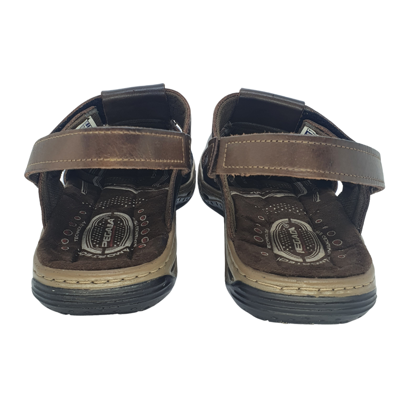 SANDALIAS CERRADAS PEGADA DE CUERO CAFÉ OSCURO (HOMBRE) | 1-2