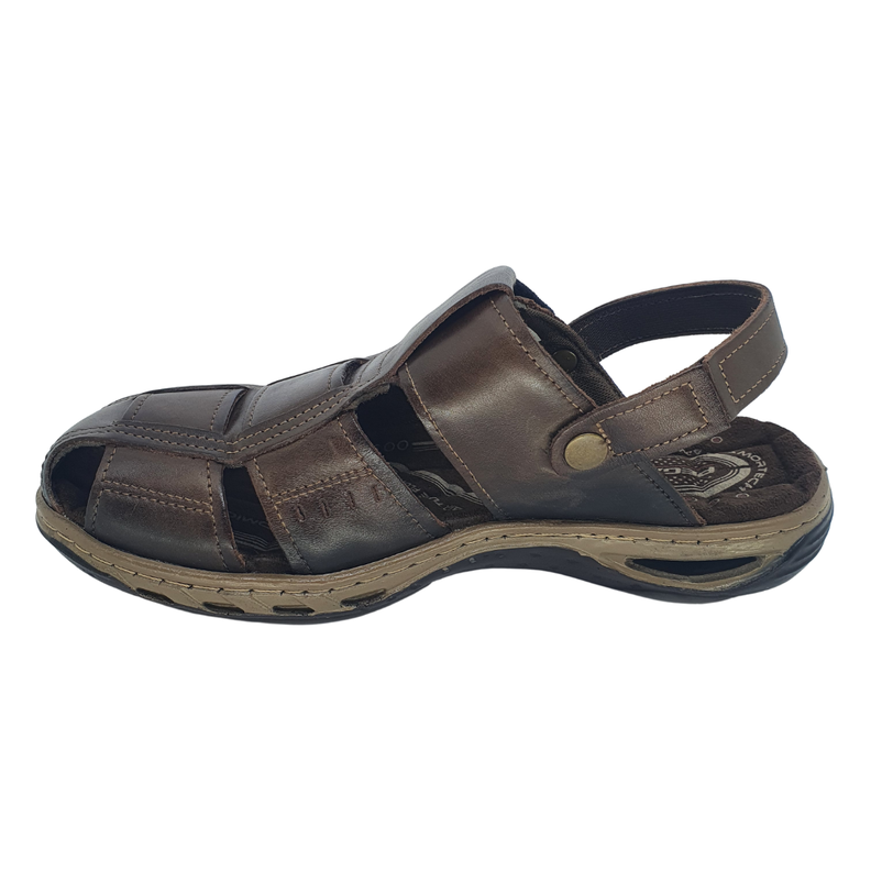 SANDALIAS CERRADAS PEGADA DE CUERO CAFÉ OSCURO (HOMBRE) | 1-3