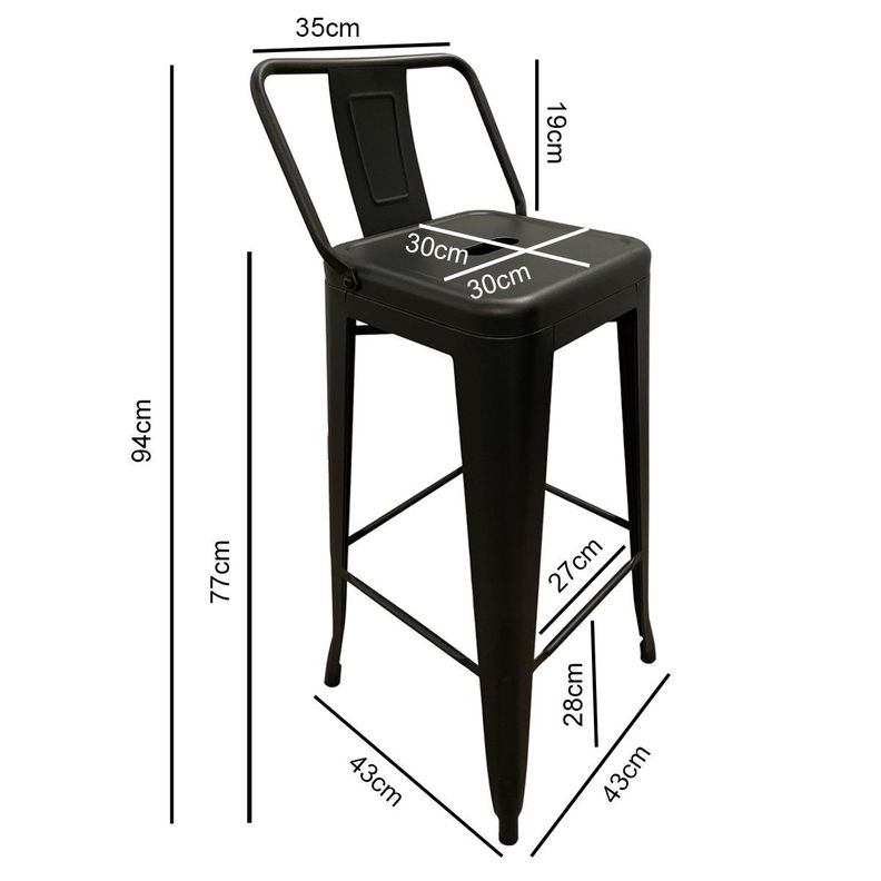 Piso Taburete Tolix Respaldo Bajo Negro Mate X4 (77h)-1