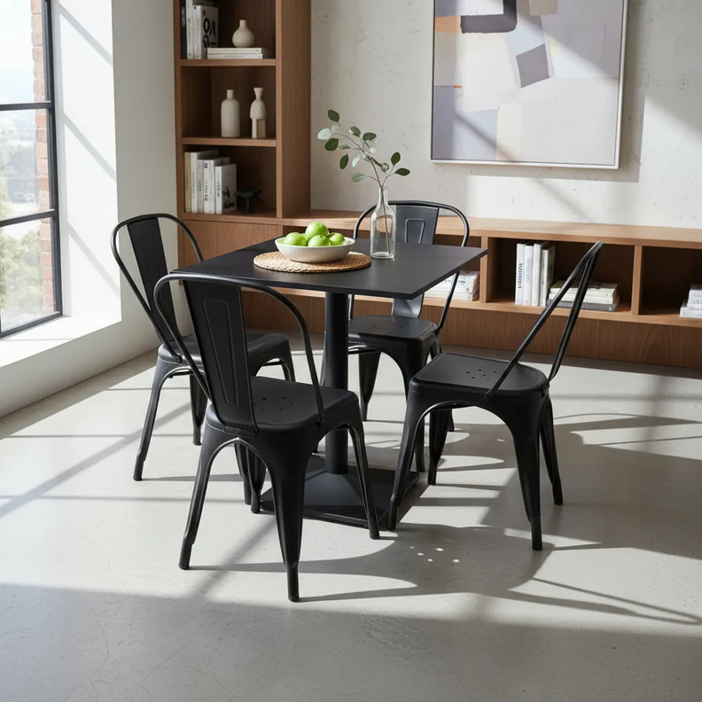 Juego De Mesa Melamina 70x70 + 4 Sillas Tolix Negras E-chairs by