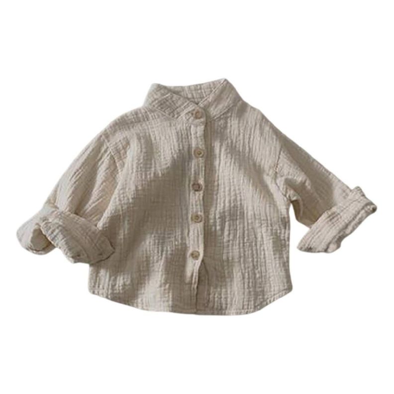 Camisas Retro de algodón y lino para niños 100 cm Beige-0