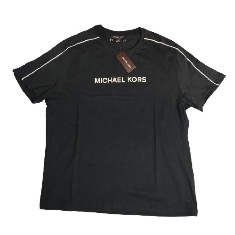 Polera MK Negra Cuello Redondo Letras Blancas Marca Talla Xl-0
