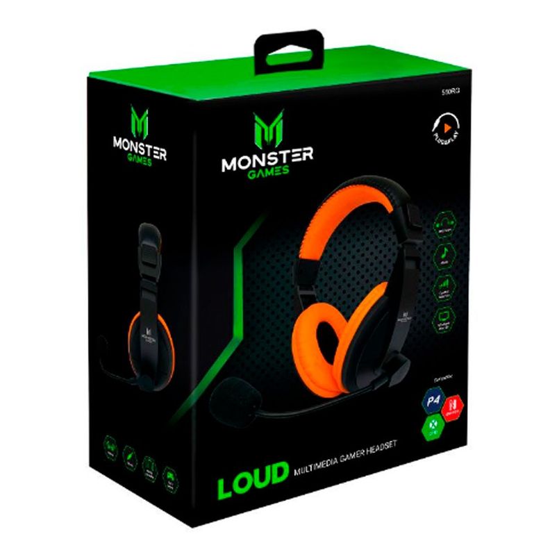Audifonos Gamer Monster Games Loud Orange 3.5mm-3