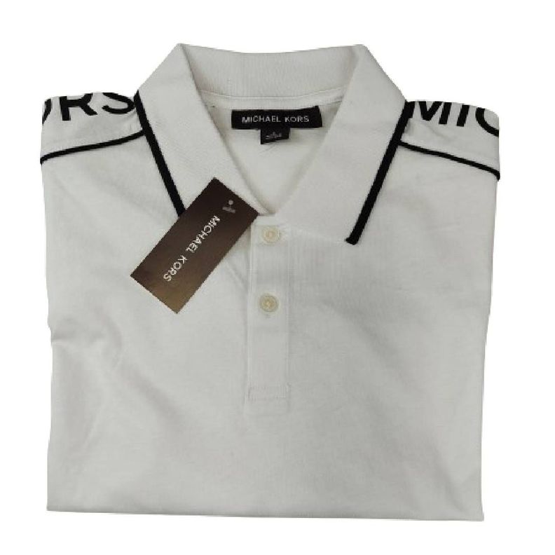 Polera MK Blanca Claro Con Cuello Linea Azul Talla L-2