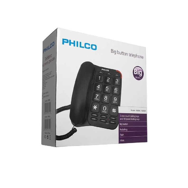 Teléfono Fijo Números Grandes Philco negro 180BK-1