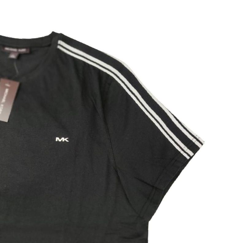 Polera MK Negra Cuello Redondo Lineas Blancas Talla Xl-3
