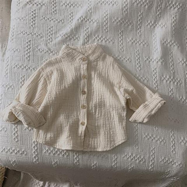 Camisas Retro de algodón y lino para niños 90 cm Beige-1