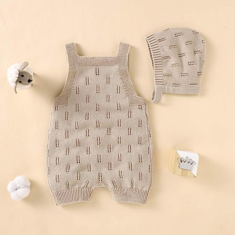 Enterito para Bebe Knit sin Mangas con Sombrero 90cm Caqui-1