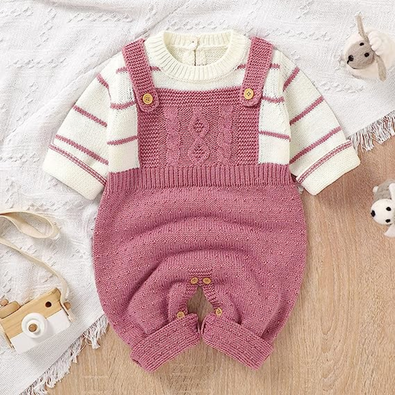 Bebé Body de color rosado combinado patrón de rayas 73 cm-2