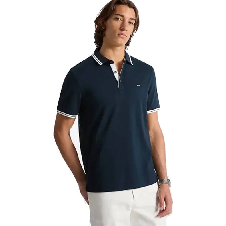 Polera MK Azul Marino Con Cuello Linea Blanca Talla L-0