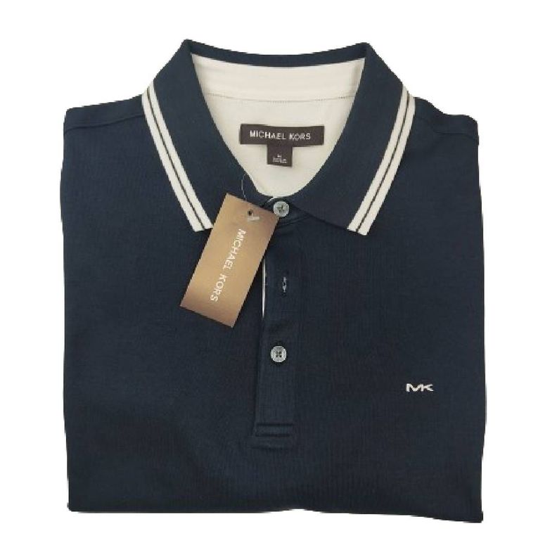 Polera MK Azul Marino Con Cuello Linea Blanca Talla L-3