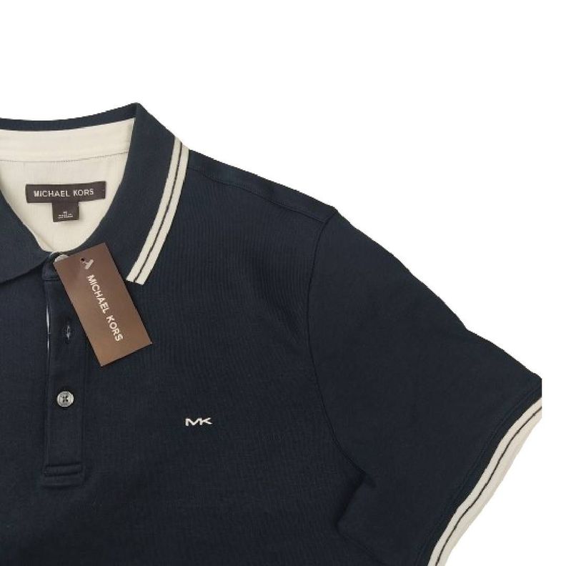 Polera MK Azul Marino Con Cuello Linea Blanca Talla L-4