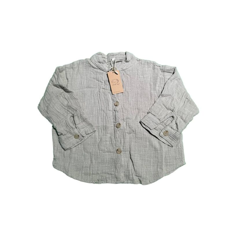 Camisas Retro de algodón y lino para niños 90 cm Gris-0