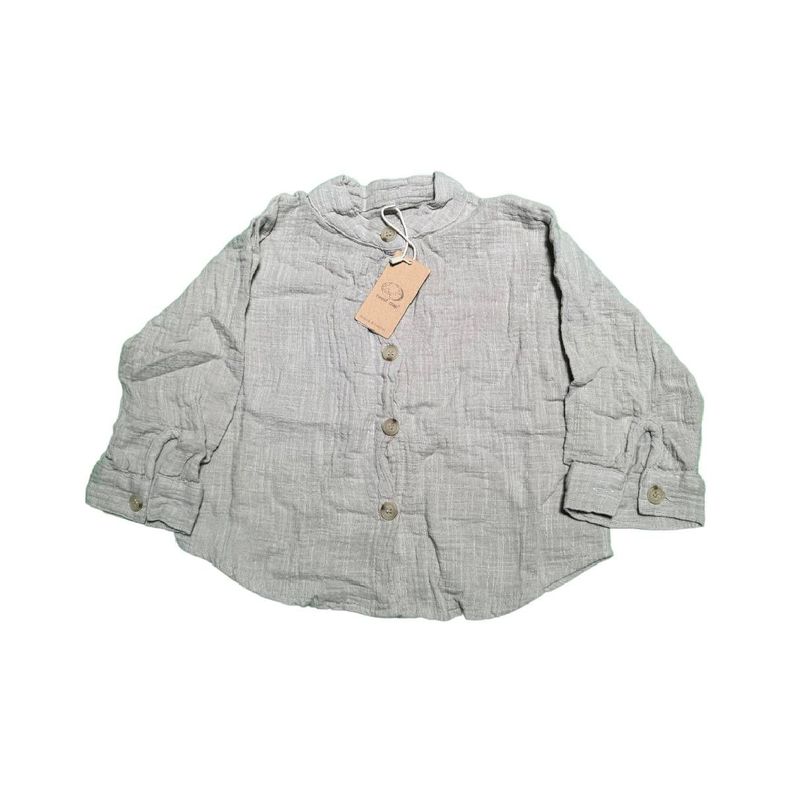 Camisas Retro de algodón y lino para niños 90 cm Gris-1
