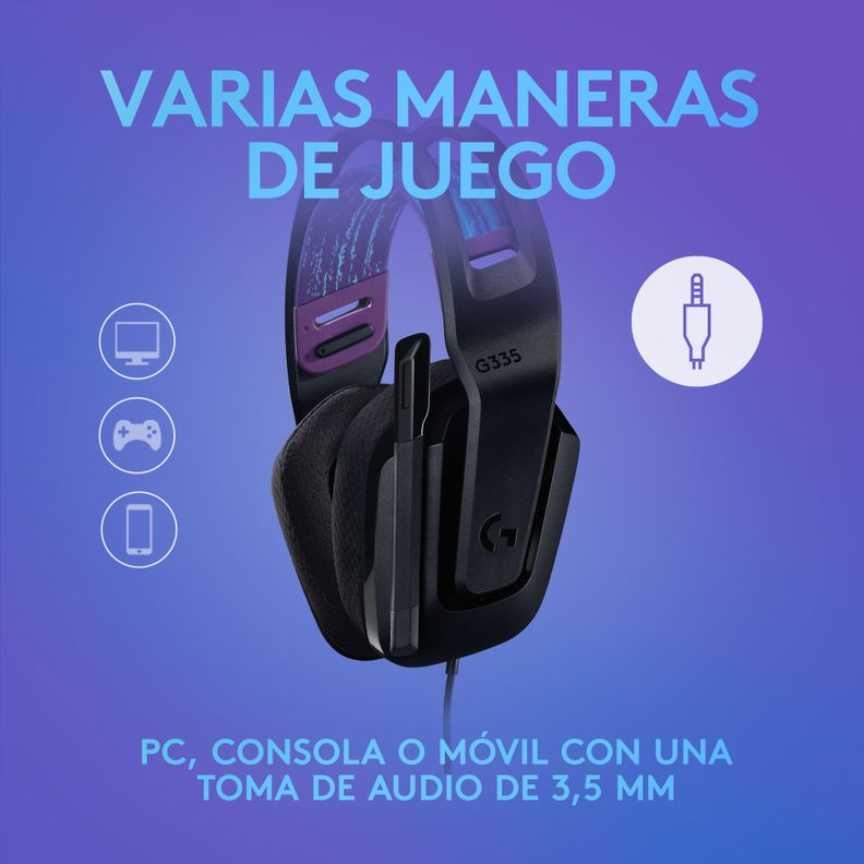 Audifonos Gamer Logitech G335 Negros Jack 3.5mm-7