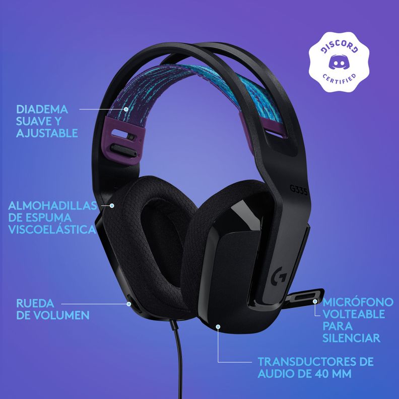 Audifonos Gamer Logitech G335 Negros Jack 3.5mm-4