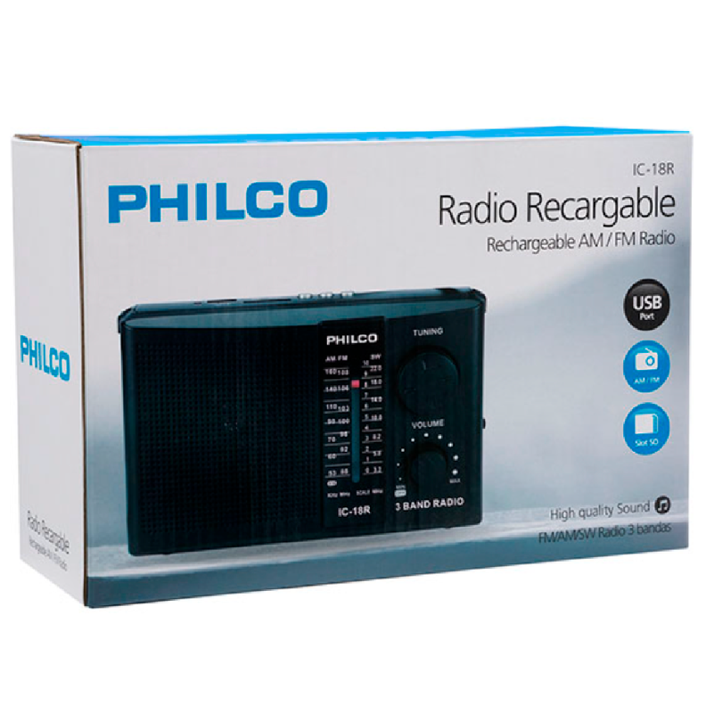 Radio PHILCO IC 18-R Multibanda Recargable AM FM SW-3