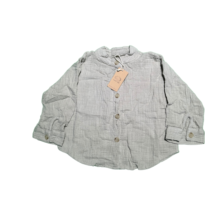Camisas Retro de algodón y lino para niños 100 cm Gris-2