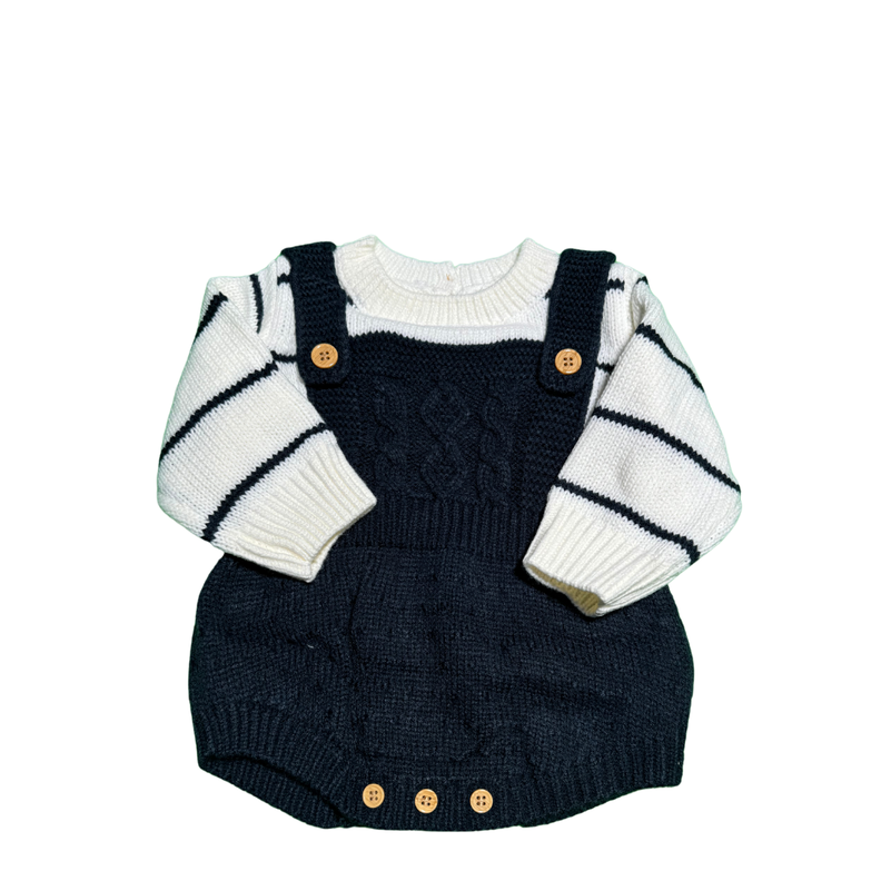 Bebé Body de color azúl combinado con patrón de rayas 66 cm-0