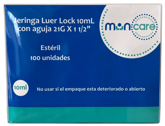 Jeringa Luer Lock 10ml C/aguja 21g X 1 1/2 Muncare 100 Uni-0