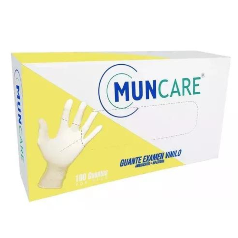 Caja Guantes Examen Vinilo Desechables X 100 Unds. Muncare Color Blanco Talla M-0