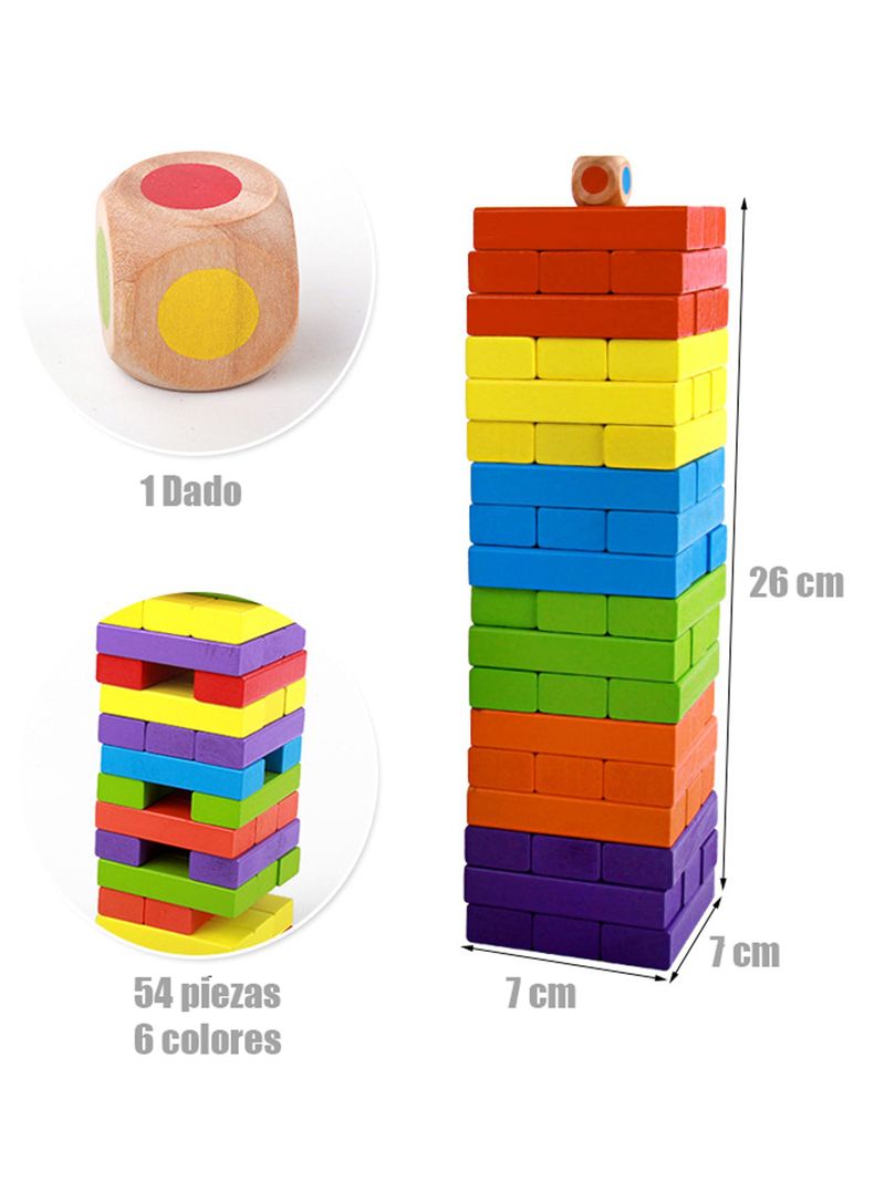 Juego Yenga  Colores Educativo Para Niños 54 Piezas-2