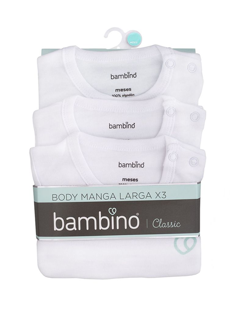 Tripack Body Manga Larga Unisex Blanco Bambino Ropa Bebe-0