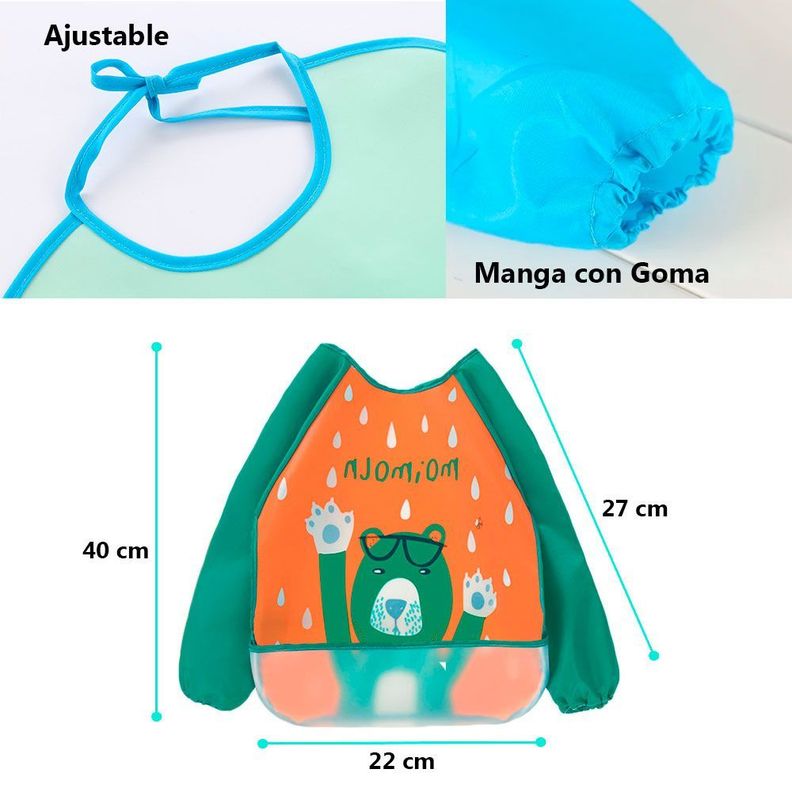 Babero Impermeable Bebe Pechera Niño Ajustable Con Mangas-1