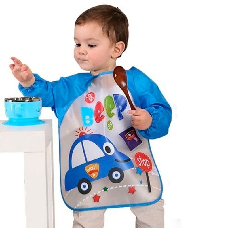 Babero Impermeable Bebe Pechera Niño Ajustable Con Mangas-2