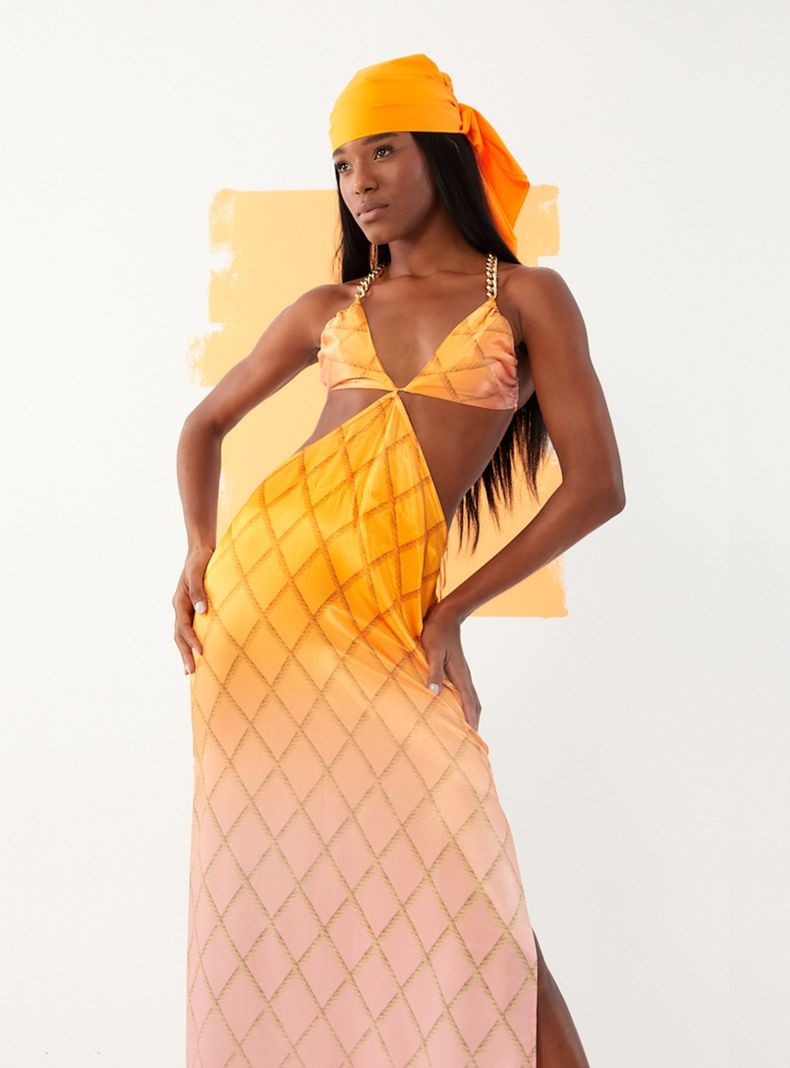 Vestido Grid Frente Única con Recortes-2
