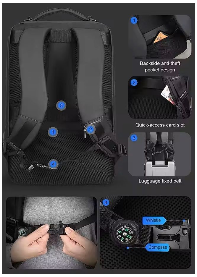 Mochila Impermeable Multifuncional Carga USB Ideal Viajes y Oficina-6