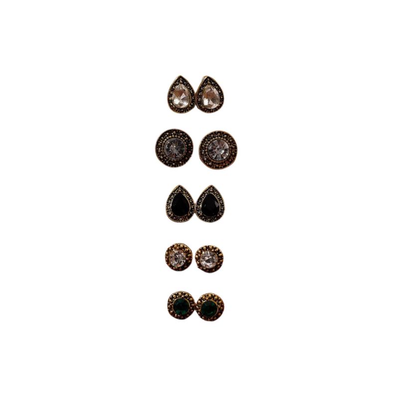 Set de 5 pares de aretes elegantes tipo botón-0