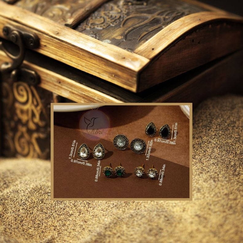 Set de 5 pares de aretes elegantes tipo botón-2