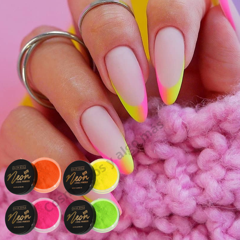 SET DE 4 POLVOS NEON PARA MAQUILLAJE Y DECORACION DE UÑAS-2