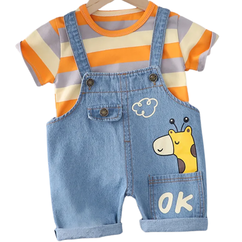 CONJUNTO JARDINERA Y POLERA UNISEX PARA BEBES DE 9 A 12 MESES-0