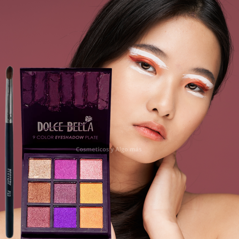 Set Paleta sombras profesional 9 tonos y brocha difuminadora-2