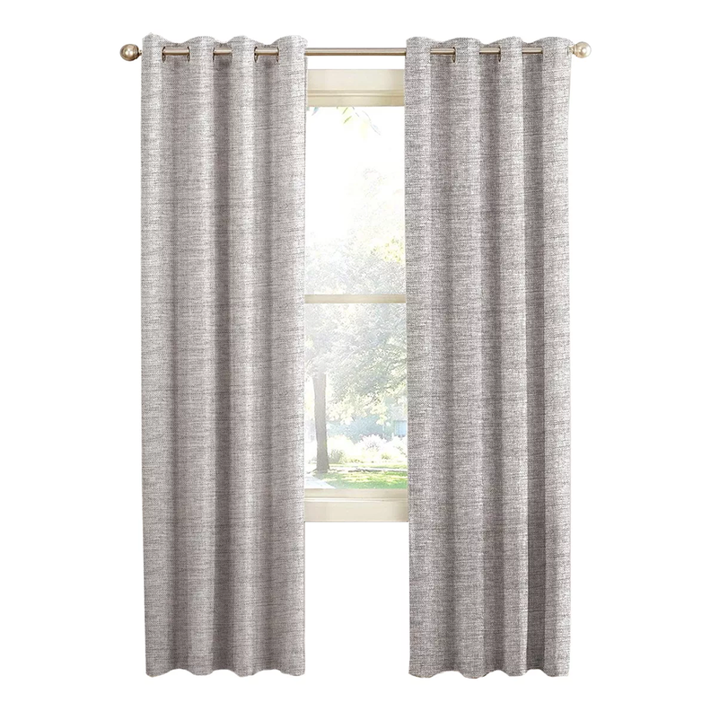 Cortina Gris Claro Blackout 100%, 2 Paños De 220x140cm Textura Lino-0