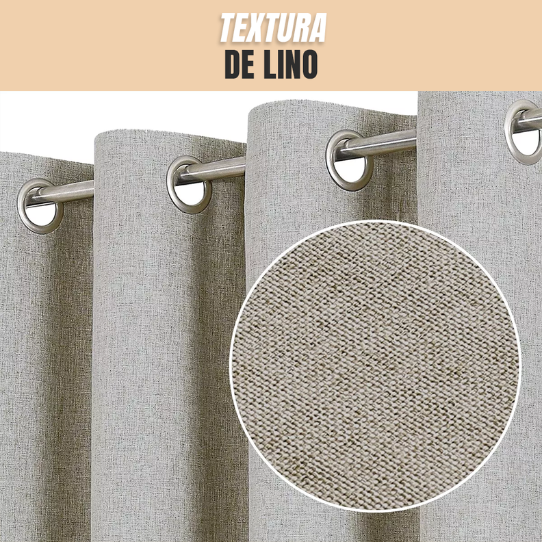 Cortina Cafe Blackout 100%, 2 Paños De 220x140cm Textura Lino-2