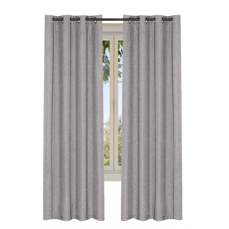 Cortina Gris Blackout 100%, 2 Paños De 220x140cm Textura Lino-0