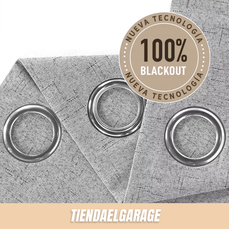 Cortina Gris Blackout 100%, 2 Paños De 220x140cm Textura Lino-3