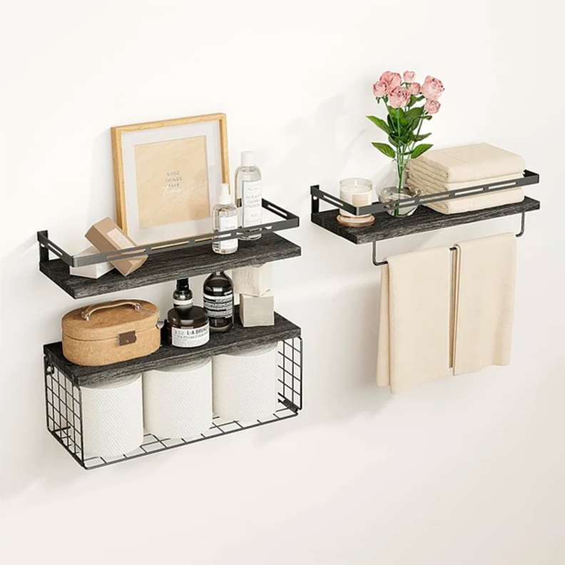 Repisas Flotantes De Madera Modernas X3 Con Reja Pino Nano0149-0